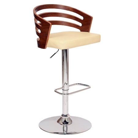 Armen Living Adele Adjustable Height Swivel Cream Faux Leather and Walnut Wood Bar Stool with Chrome Base LCADSWBACRWA